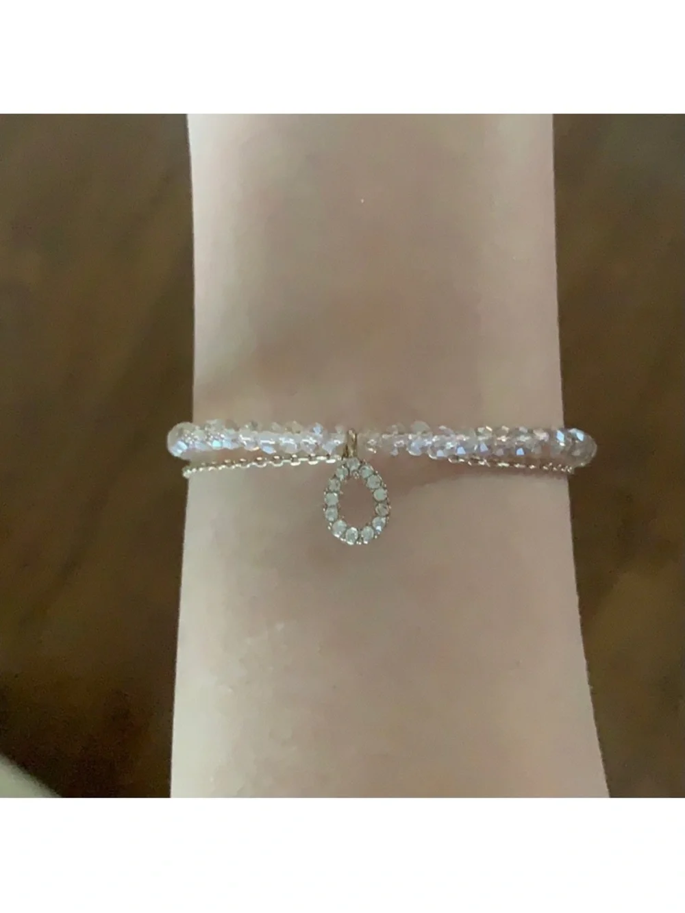 Forever 21 Gold-Tone Pink Crystal Stretch Bracelet with Pave Teardrop Charm